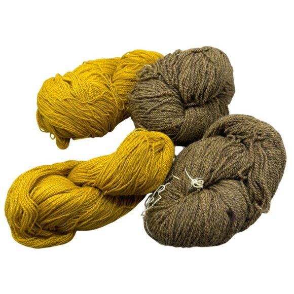 Hand-Dyed Wool Yarn Bundle Brown & Yellow Mix craft art READ - Picture 1 of 8